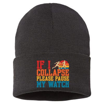 If I Collapse Please Pause My Watch Running Marathon Runner Sustainable Knit Beanie
