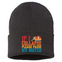If I Collapse Please Pause My Watch Running Marathon Runner Sustainable Knit Beanie