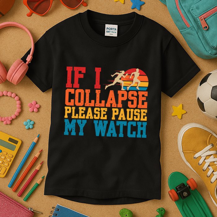 If I Collapse Please Pause My Watch Running Marathon Runner Kids T-Shirt