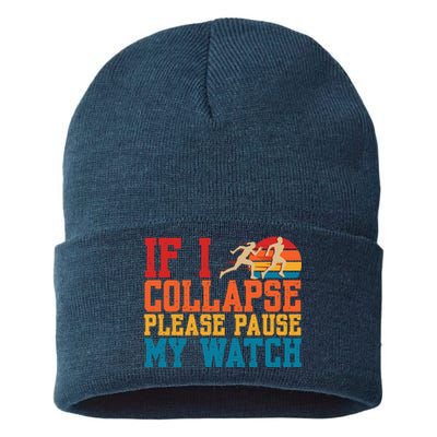 If I Collapse Please Pause My Watch Running Marathon Runner Sustainable Knit Beanie