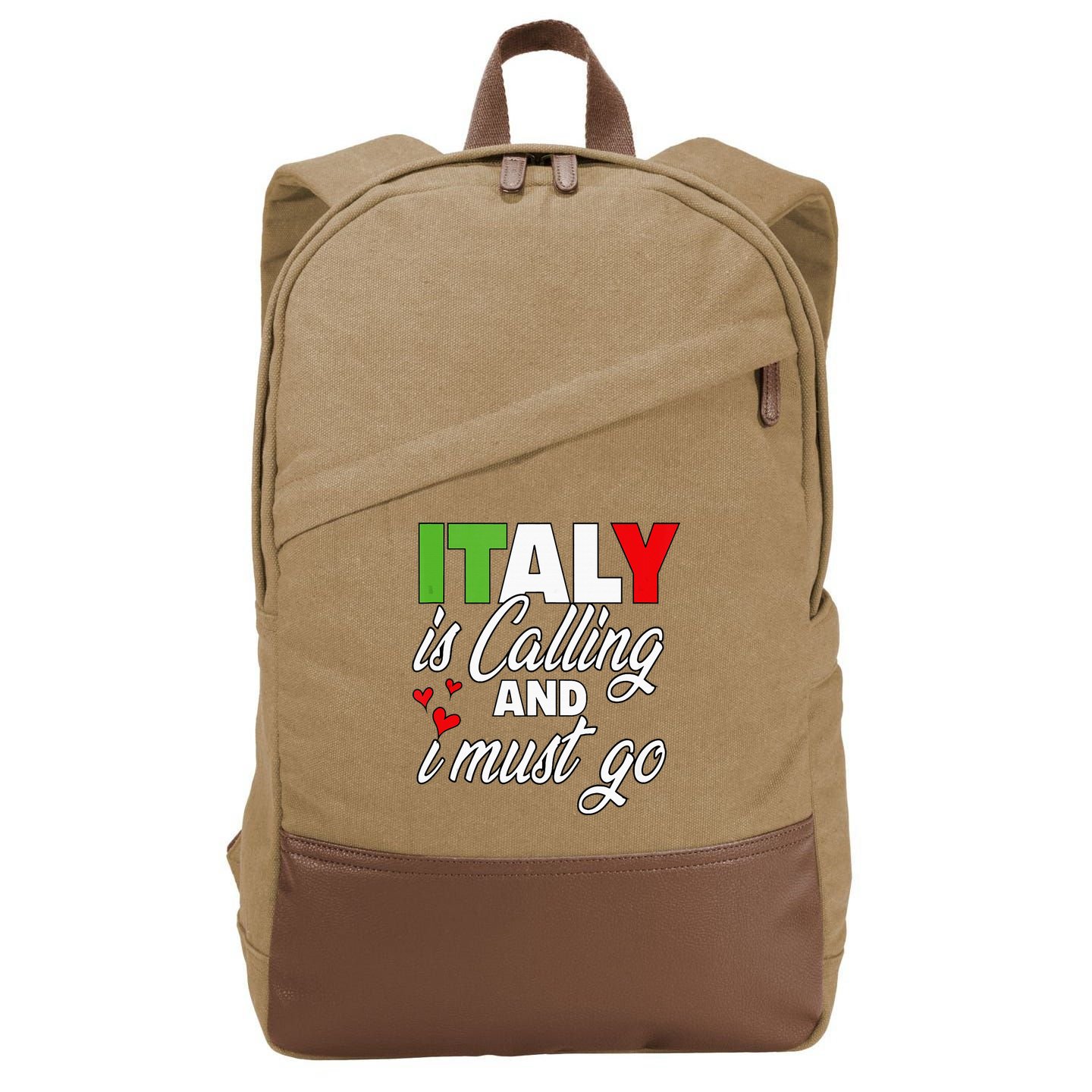 Italy Is Calling And I Must Go Women Vacation Cotton Canvas Backpack