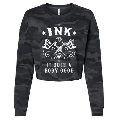 Ink It Does A Body Good Vintage Tattoo Machine Cropped Pullover Crew