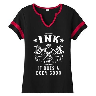 Ink It Does A Body Good Vintage Tattoo Machine Ladies Halftime Notch Neck Tee