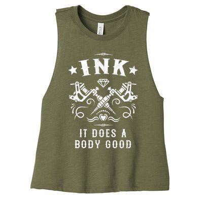 Ink It Does A Body Good Vintage Tattoo Machine Women's Racerback Cropped Tank