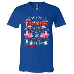 If IM Drunk ItS My BestieS Fault Funny Flamingo Christmas Gift V-Neck T-Shirt