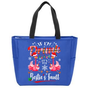 If IM Drunk ItS My BestieS Fault Funny Flamingo Christmas Gift Zip Tote Bag