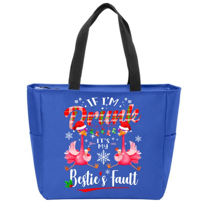 If IM Drunk ItS My BestieS Fault Funny Flamingo Christmas Gift Zip Tote Bag