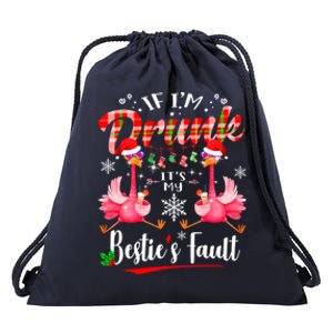 If IM Drunk ItS My BestieS Fault Funny Flamingo Christmas Gift Drawstring Bag