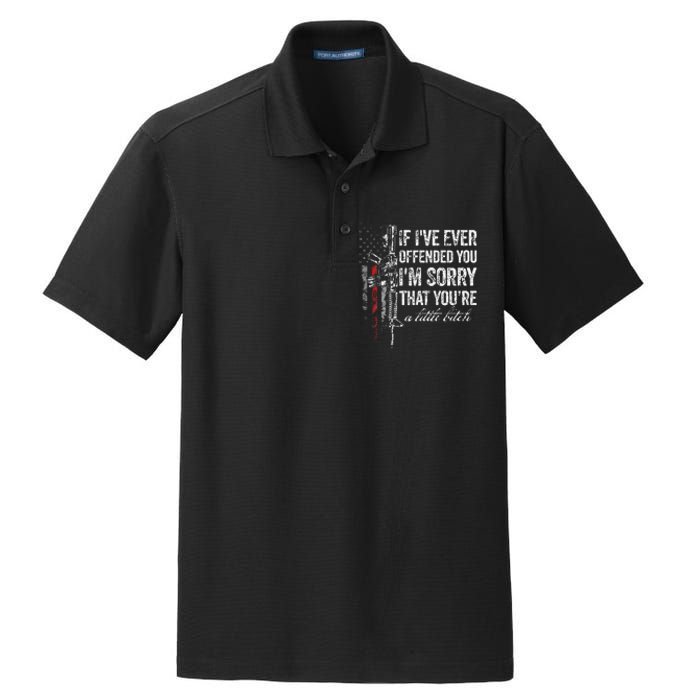 If I've Ever Offended You I'm Sorry American Flag (on back) Dry Zone Grid Polo