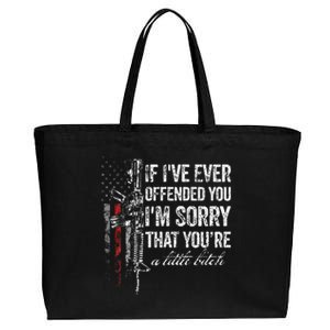 If I've Ever Offended You I'm Sorry American Flag (on back) Cotton Canvas Jumbo Tote