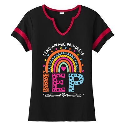 IEP I Encourage Progress Special Education School Teacher Ladies Halftime Notch Neck Tee