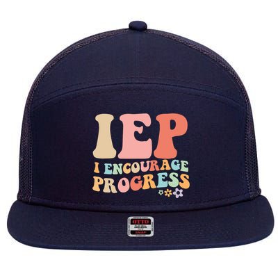 IEP I Encourage Progress Special Education teacher graphics 7 Panel Mesh Trucker Snapback Hat