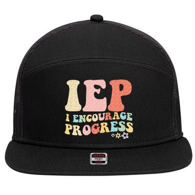 IEP I Encourage Progress Special Education Teacher Graphics 7 Panel Mesh Trucker Snapback Hat