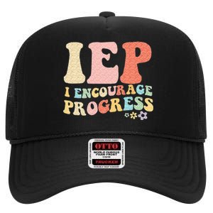 IEP I Encourage Progress Special Education Teacher Graphics High Crown Mesh Back Trucker Hat