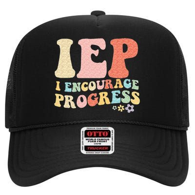 IEP I Encourage Progress Special Education Teacher Graphics High Crown Mesh Back Trucker Hat