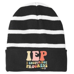 IEP I Encourage Progress Special Education Teacher Graphics Striped Beanie with Solid Band