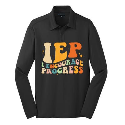 IEP I Encourage Progress Special Education Teacher School Silk Touch Performance Long Sleeve Polo