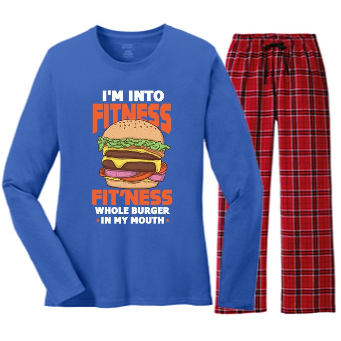 Im Into Fitness Burger Hamburger Fast Food Foodie Gift Women's Long Sleeve Flannel Pajama Set 