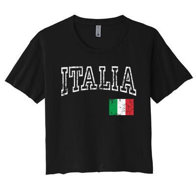 Italia Italian Flag Italy Distressed Women's Crop Top Tee