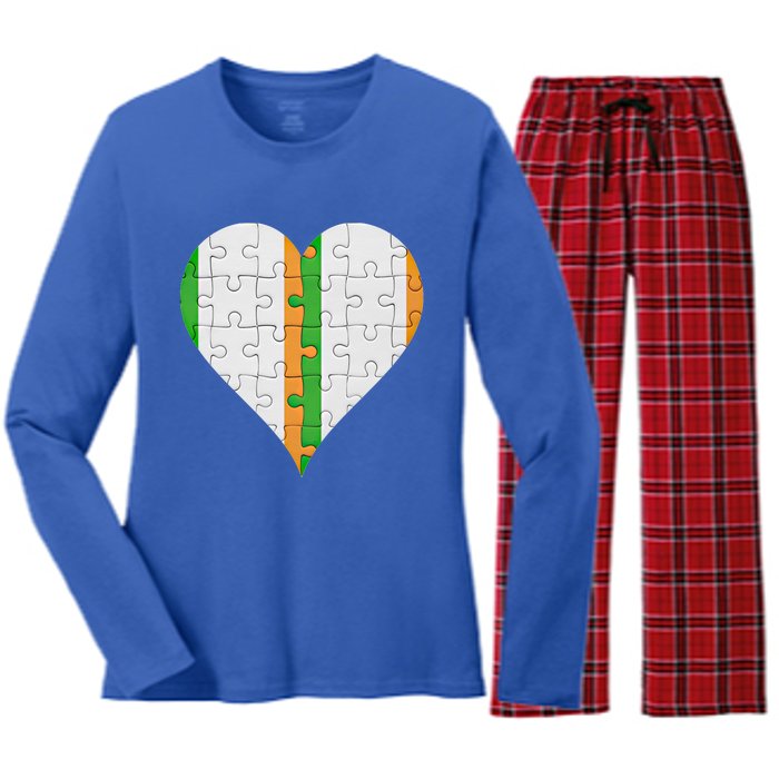 Irish Irish Flag Heart Gift Women's Long Sleeve Flannel Pajama Set 