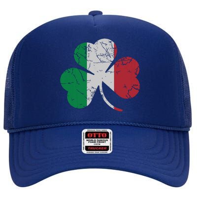 Irish Italian Flag Shamrock St Patricks Day Italy Men Women High Crown Mesh Back Trucker Hat