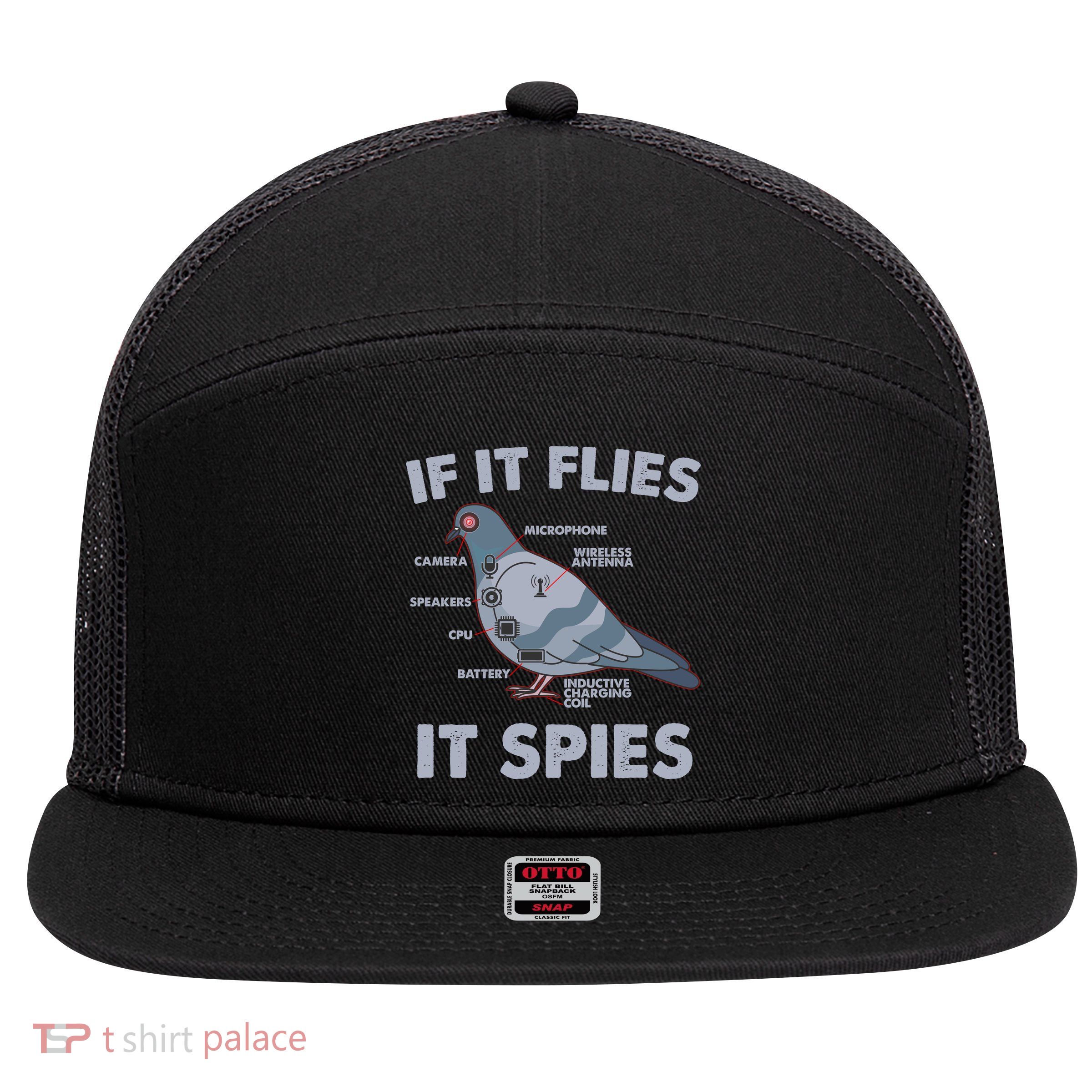 If It Flies It Spies 7 Panel Mesh Trucker Snapback Hat