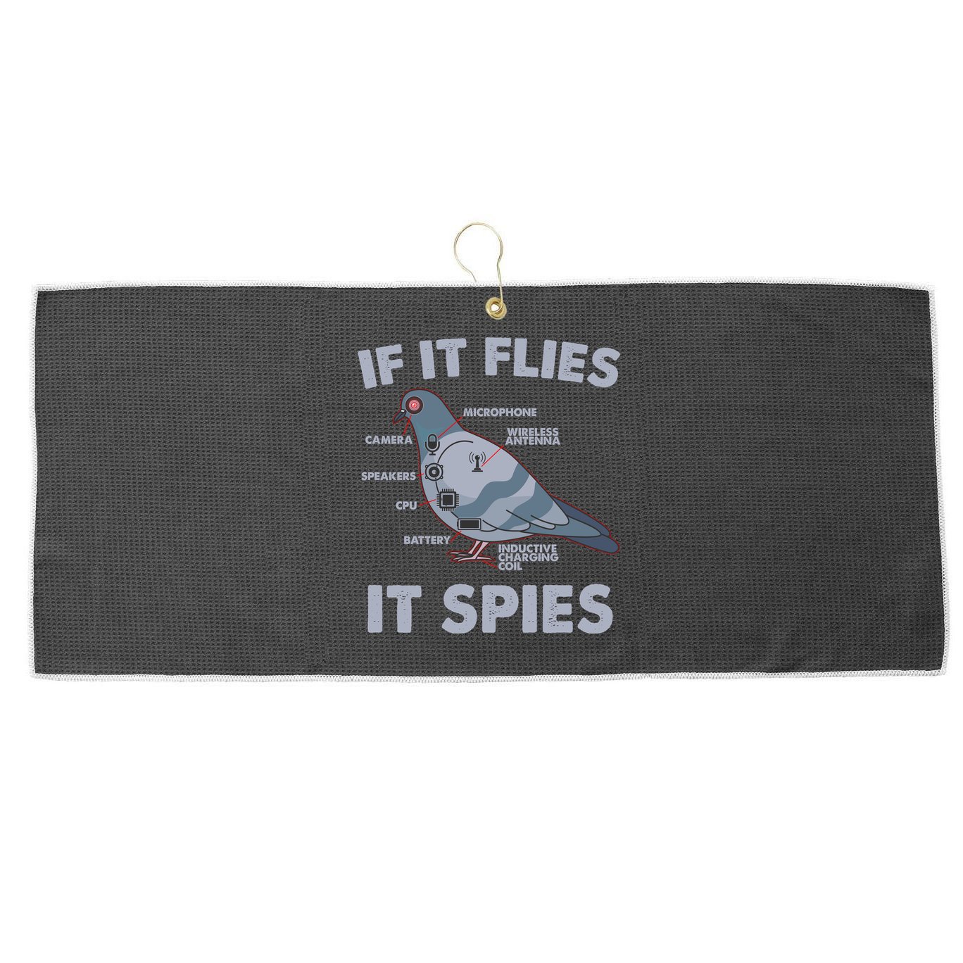 If It Flies It Spies Large Microfiber Waffle Golf Towel