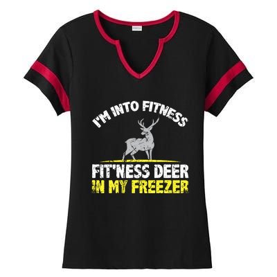 IM Into Fitness Fitting This Deer In My Freezer Funny Ladies Halftime Notch Neck Tee