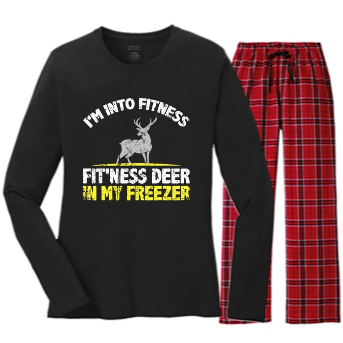 IM Into Fitness Fitting This Deer In My Freezer Funny Women's Long Sleeve Flannel Pajama Set 