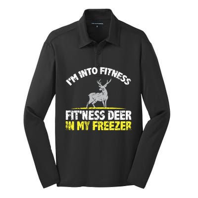 IM Into Fitness Fitting This Deer In My Freezer Funny Silk Touch Performance Long Sleeve Polo