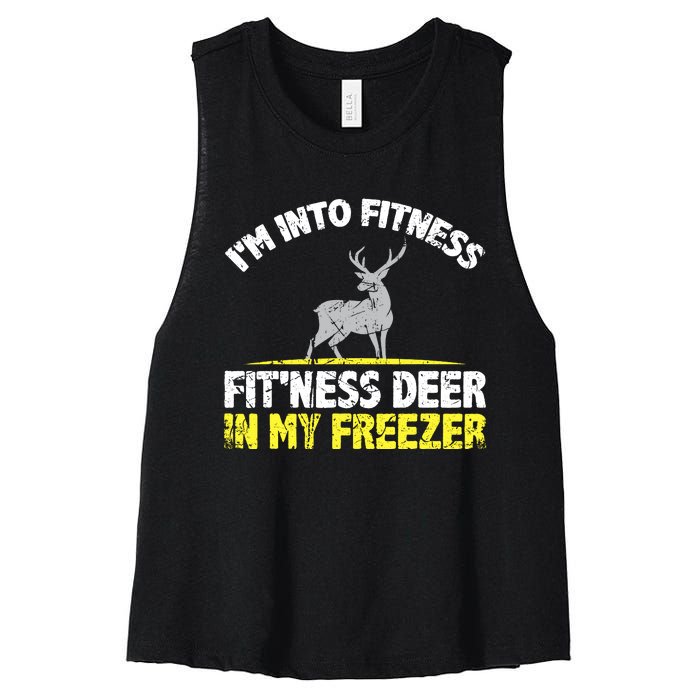 IM Into Fitness Fitting This Deer In My Freezer Funny Women's Racerback Cropped Tank