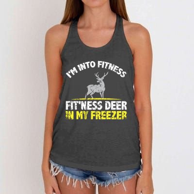 IM Into Fitness Fitting This Deer In My Freezer Funny Women's Knotted Racerback Tank