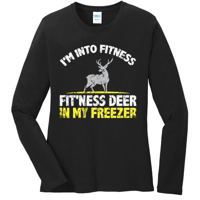 IM Into Fitness Fitting This Deer In My Freezer Funny Ladies Long Sleeve Shirt