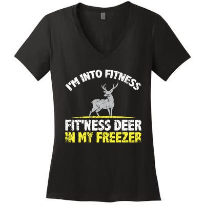 IM Into Fitness Fitting This Deer In My Freezer Funny Women's V-Neck T-Shirt