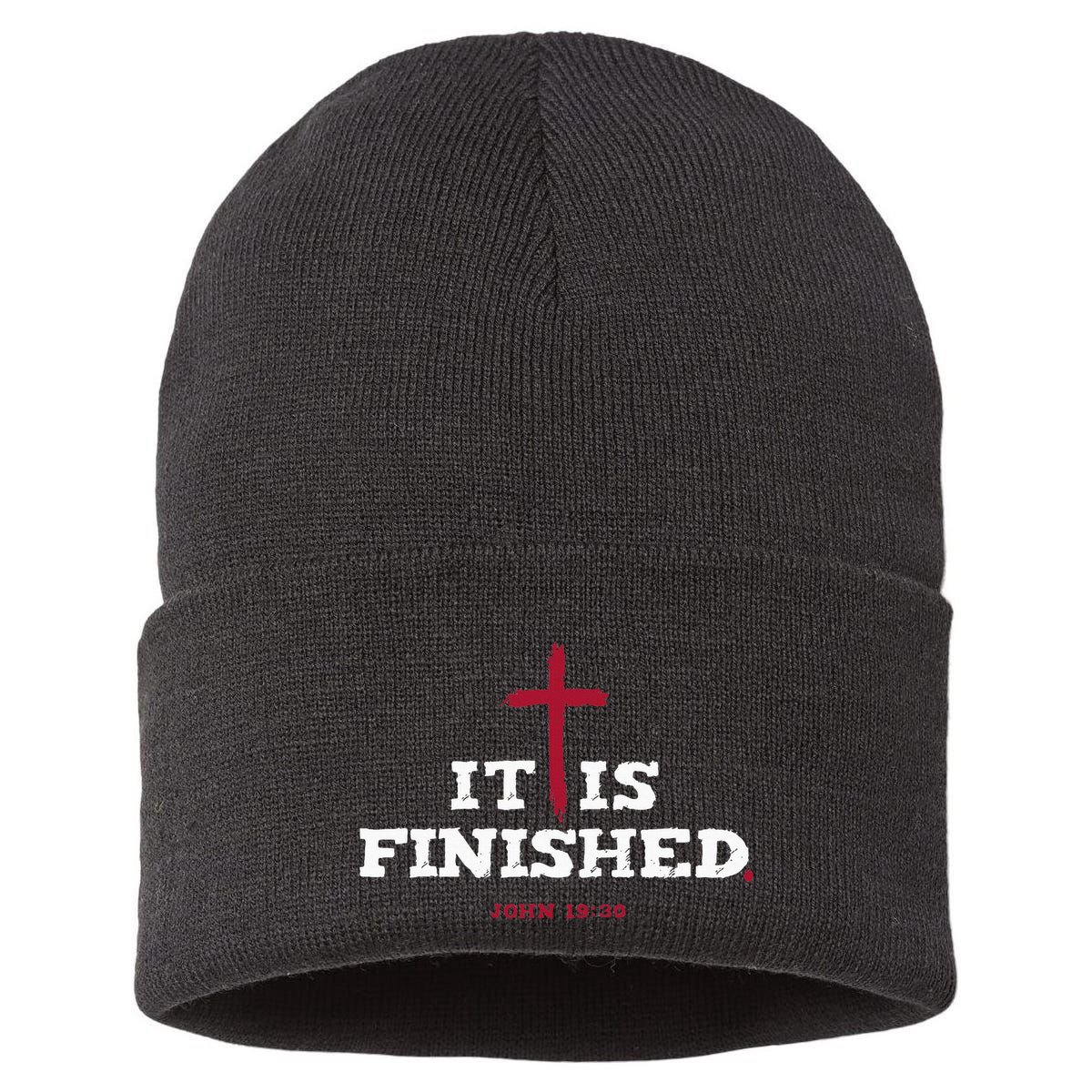 It Is Finished Inspirational Religious Christian Sustainable Knit Beanie
