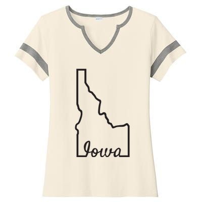 Idaho Iowa Funny Geography Mix Up Joke Idawa State Pride Ladies Halftime Notch Neck Tee