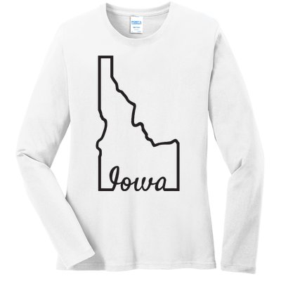 Idaho Iowa Funny Geography Mix Up Joke Idawa State Pride Ladies Long Sleeve Shirt