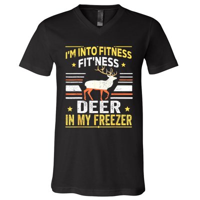 Im Into Fitness Deer Freezer Funny Dad Hunter Deer Hunting V-Neck T-Shirt