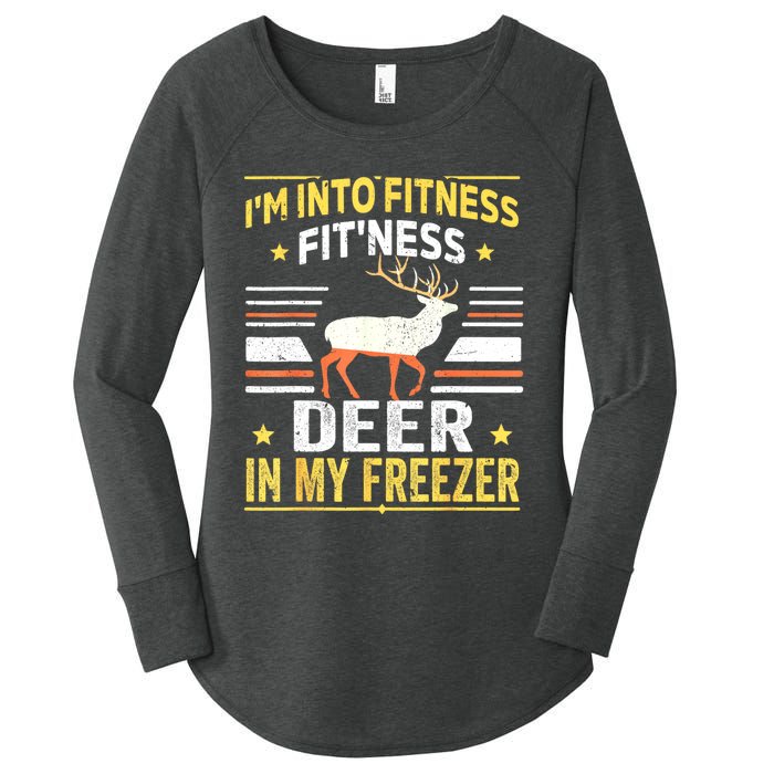 Im Into Fitness Deer Freezer Funny Dad Hunter Deer Hunting Women's Perfect Tri Tunic Long Sleeve Shirt