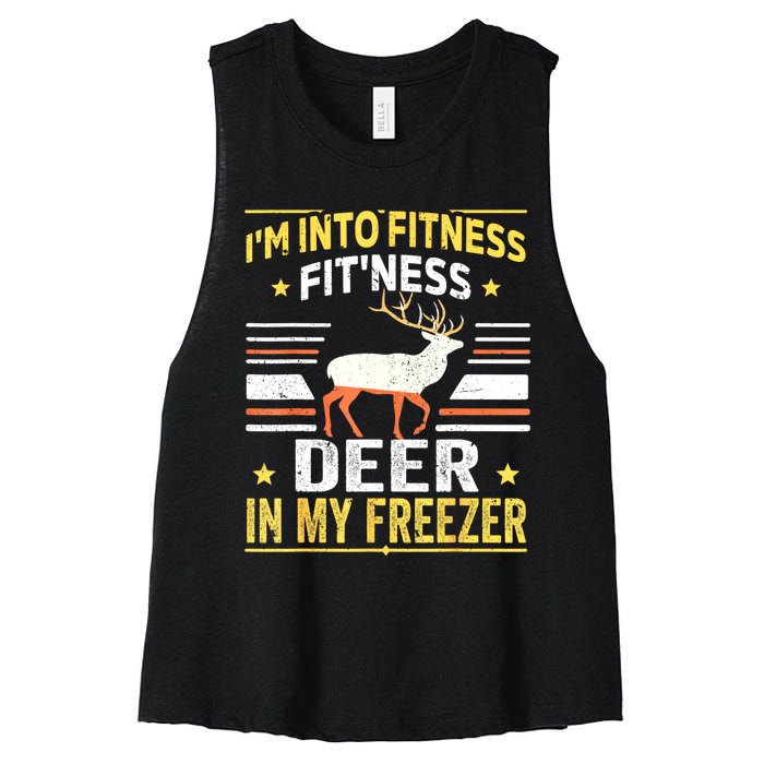 Im Into Fitness Deer Freezer Funny Dad Hunter Deer Hunting Women's Racerback Cropped Tank