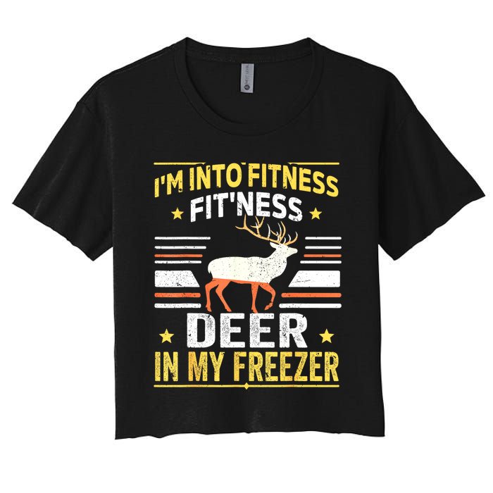 Im Into Fitness Deer Freezer Funny Dad Hunter Deer Hunting Women's Crop Top Tee