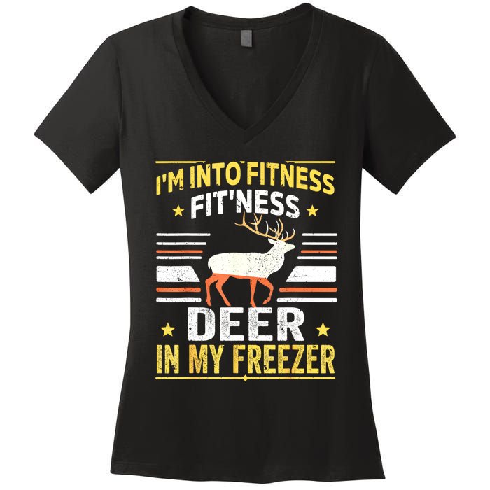 Im Into Fitness Deer Freezer Funny Dad Hunter Deer Hunting Women's V-Neck T-Shirt