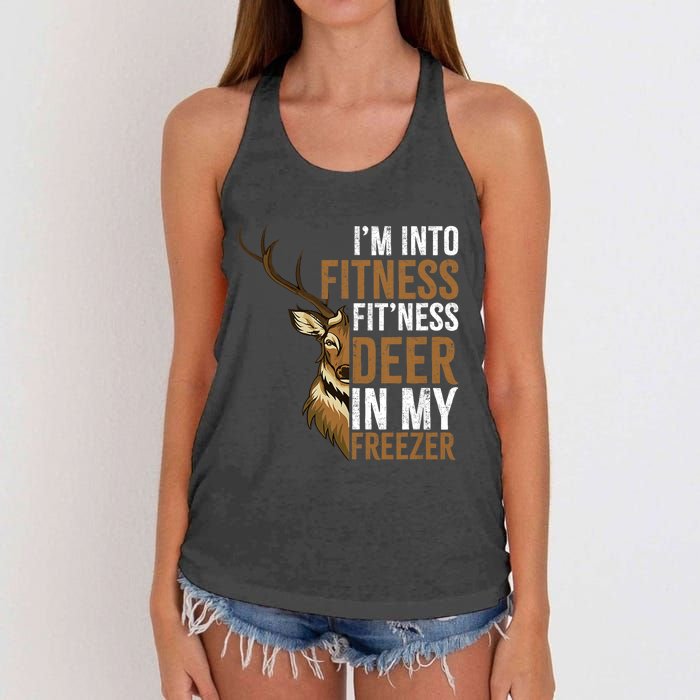 IM Into Fitness FitNess Deer In My Freezer Hunting Deer Women's Knotted Racerback Tank