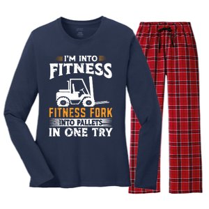 Im Into Fitness Funny Forklift Operator Women's Long Sleeve Flannel Pajama Set 