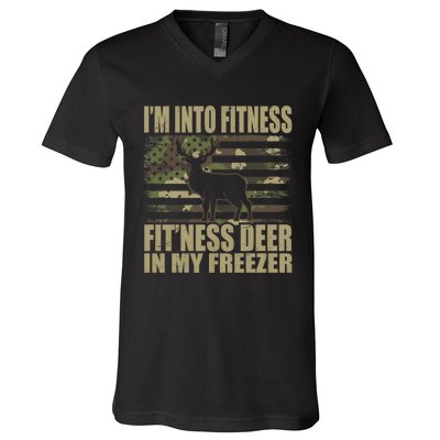 IM Into Fitness FitNess Deer In My Freezer Hunting Deer V-Neck T-Shirt