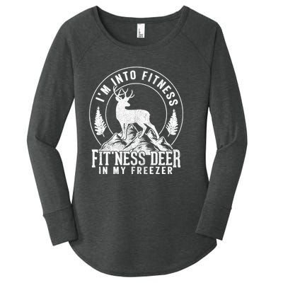 IM Into Fitness FitNess Deer In My Freezer Hunting Deer Women's Perfect Tri Tunic Long Sleeve Shirt