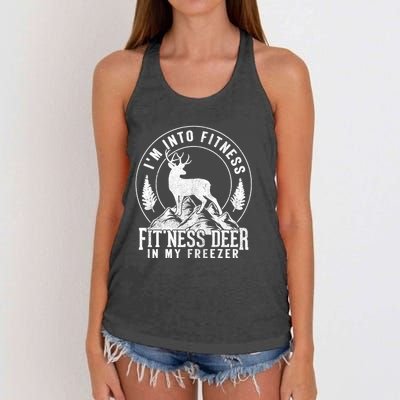 IM Into Fitness FitNess Deer In My Freezer Hunting Deer Women's Knotted Racerback Tank