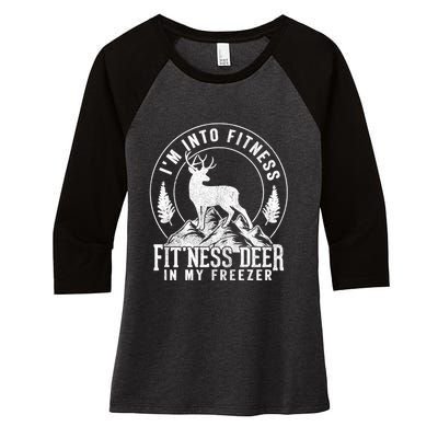 IM Into Fitness FitNess Deer In My Freezer Hunting Deer Women's Tri-Blend 3/4-Sleeve Raglan Shirt