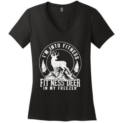 IM Into Fitness FitNess Deer In My Freezer Hunting Deer Women's V-Neck T-Shirt