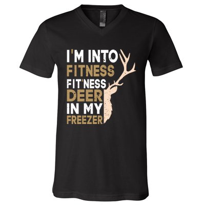 IM Into Fitness FitNess Deer In My Freezer Funny Hunter V-Neck T-Shirt